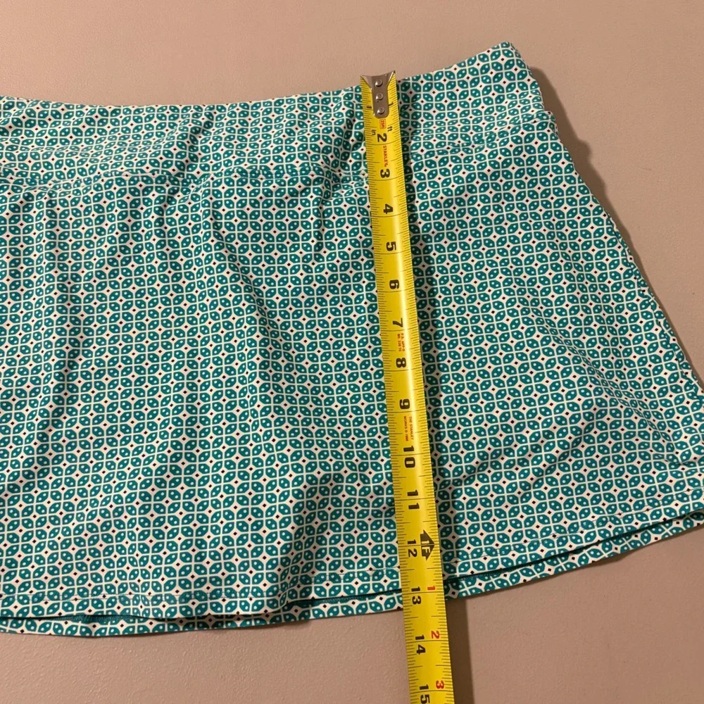 Beach House Teal Geometric Print Swim Skort Side Pocket Sz 14 Pickleball Tennis